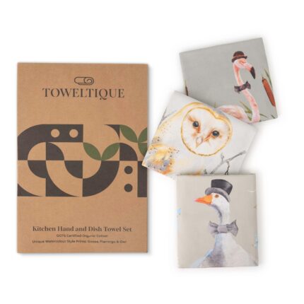 set of 3 organic cotton dish and hand kitchen towels